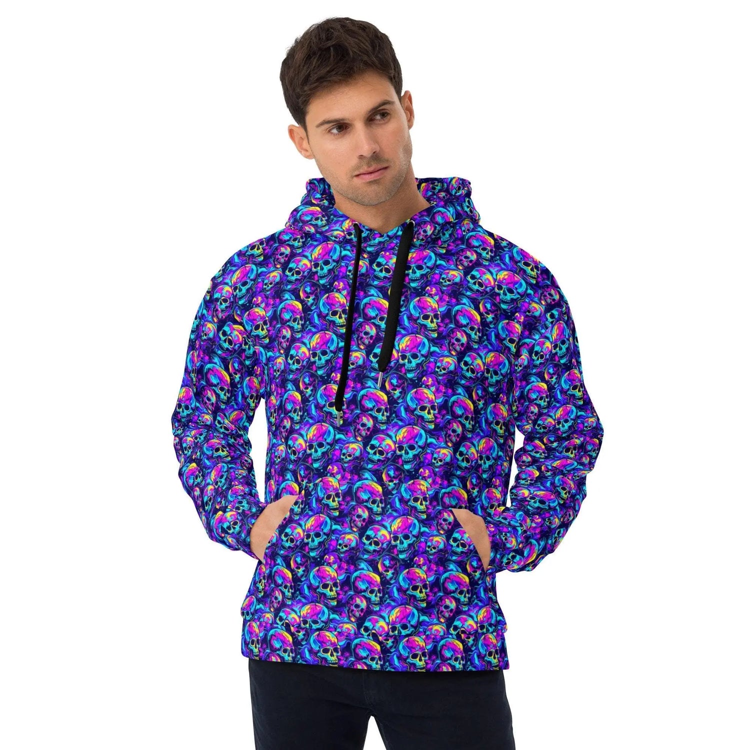 Neon skull design Hoodie Haloween Fall fashion EDM Teen Adult Men winter weather everyday casual relax style sweatshirt The Aurora Touch