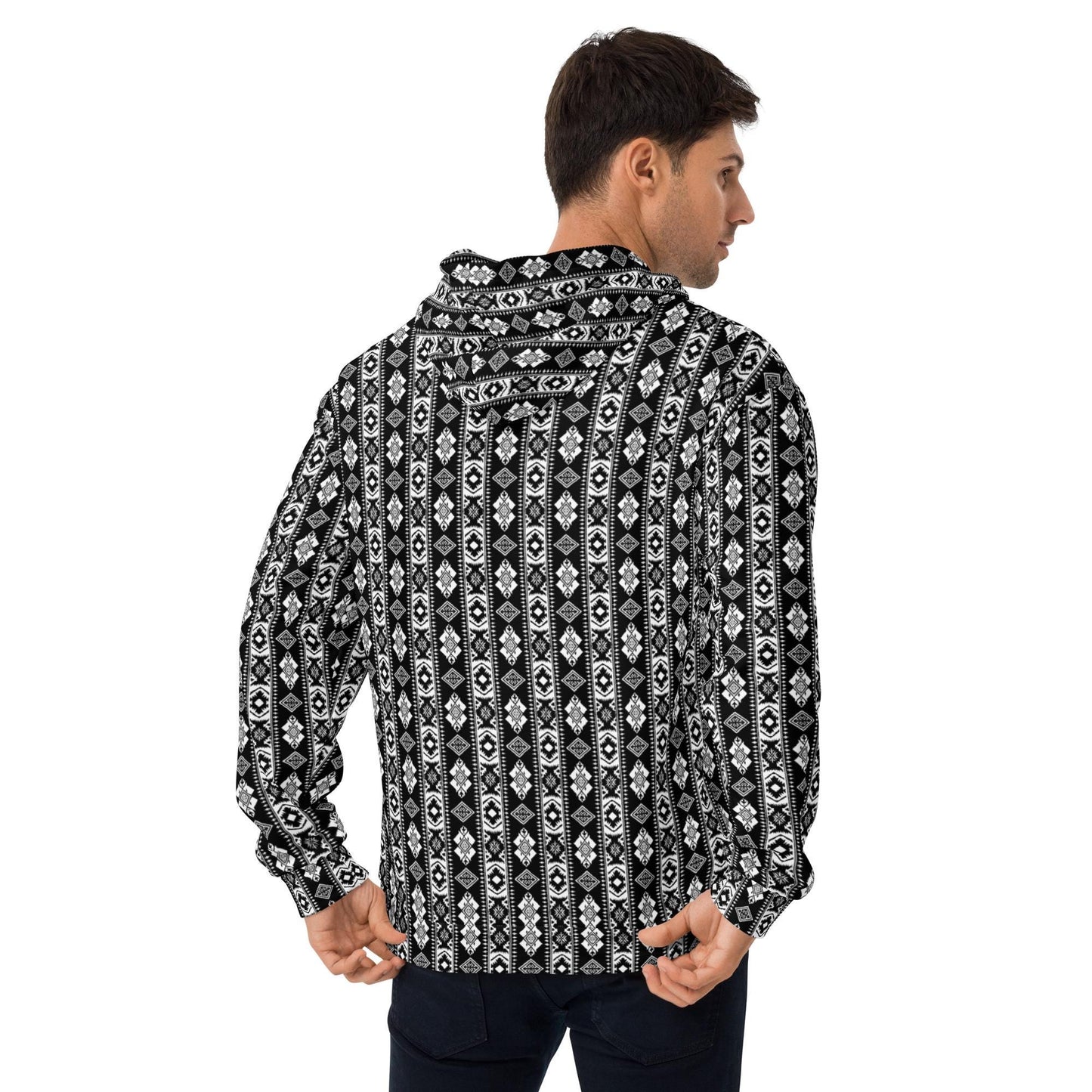Cozy pattern print  Men Hoodie all over design casual warm stylish runway style everyday relaxed fit fleece feel sweatshirt