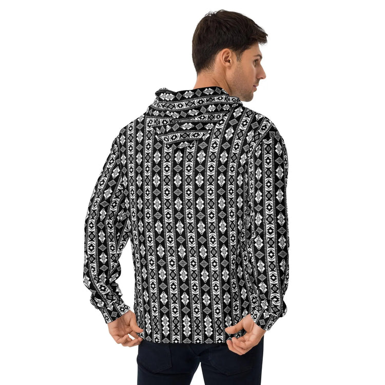 Cozy pattern print  Men Hoodie all over design casual warm stylish runway style everyday relaxed fit fleece feel sweatshirt