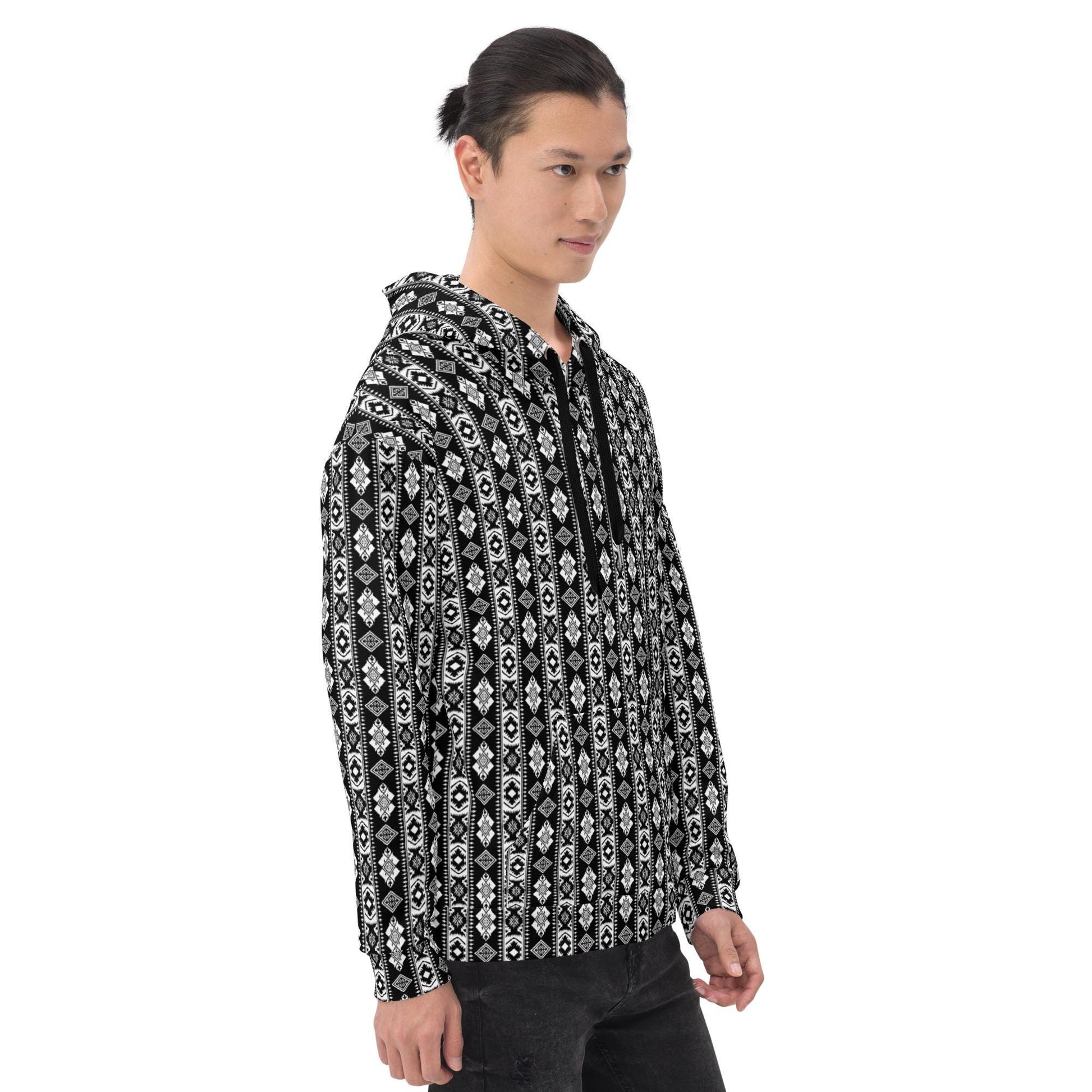 Cozy pattern print  Men Hoodie all over design casual warm stylish runway style everyday relaxed fit fleece feel sweatshirt