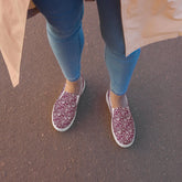 Women’s slip-on canvas shoes, Burgandy white lace canvas designer look casual cute jean skirt jogger pants slip-on rubber sole shoe