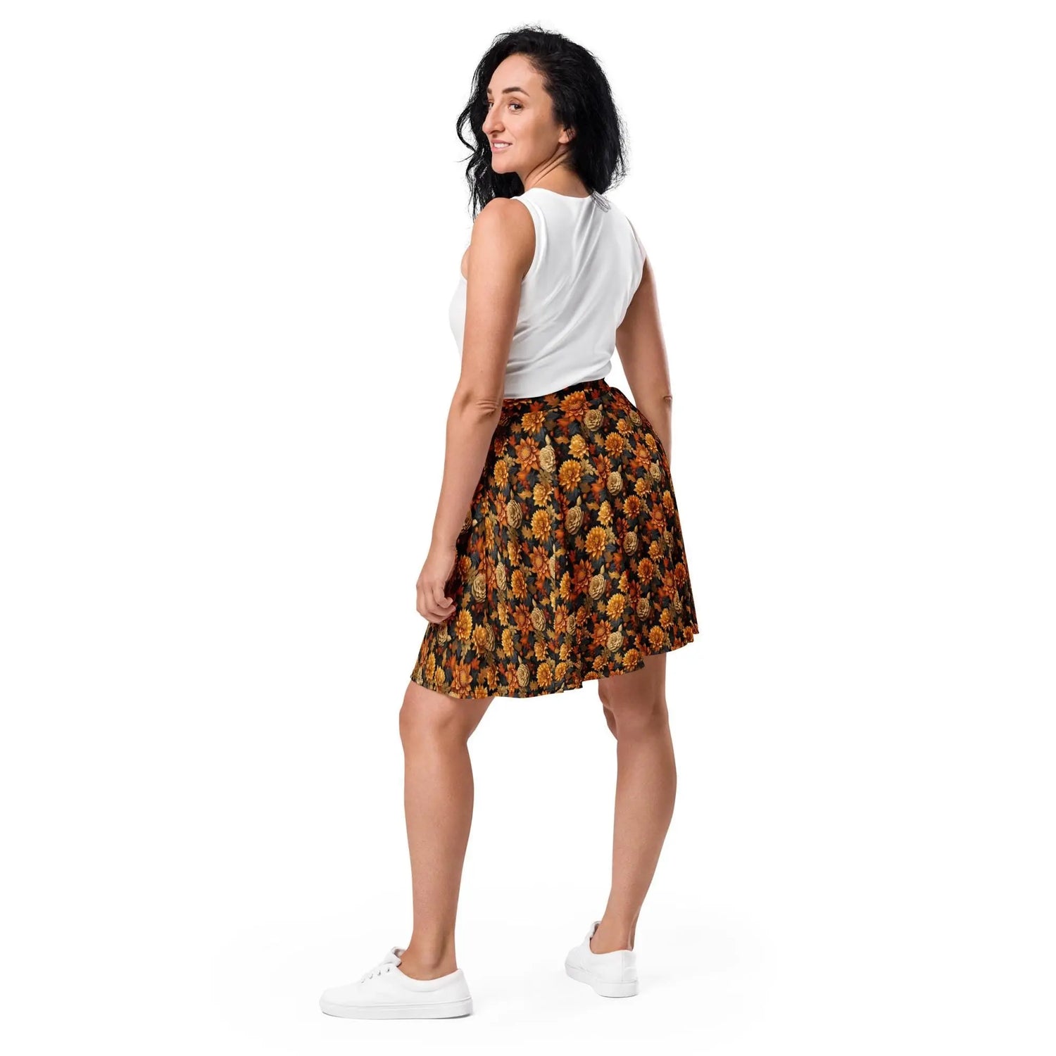 Skater Skirt, Fall season Autumn leaves all over pattern print design flaterring fabric casual dinner date concert Holiday style skirt The Aurora Touch