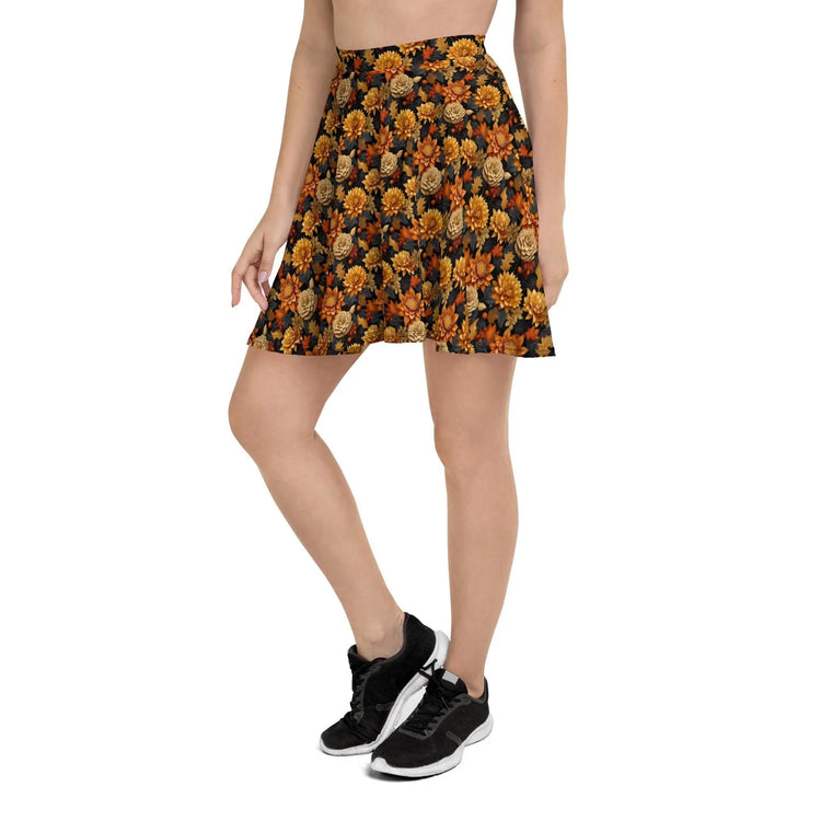 Skater Skirt, Fall season Autumn leaves all over pattern print design flaterring fabric casual dinner date concert Holiday style skirt The Aurora Touch
