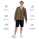 Men’s windbreaker, Radiant native tribal design pattern all weather casual stylish fabric any occassion over long short sleeve shirt jacket The Aurora Touch