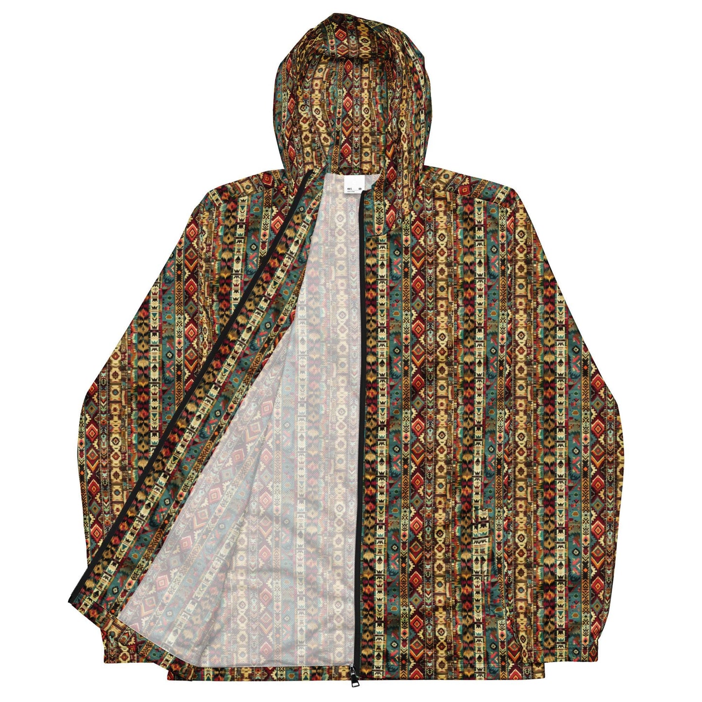 Men’s windbreaker, Radiant native tribal design pattern all weather casual stylish fabric any occassion over long short sleeve shirt jacket