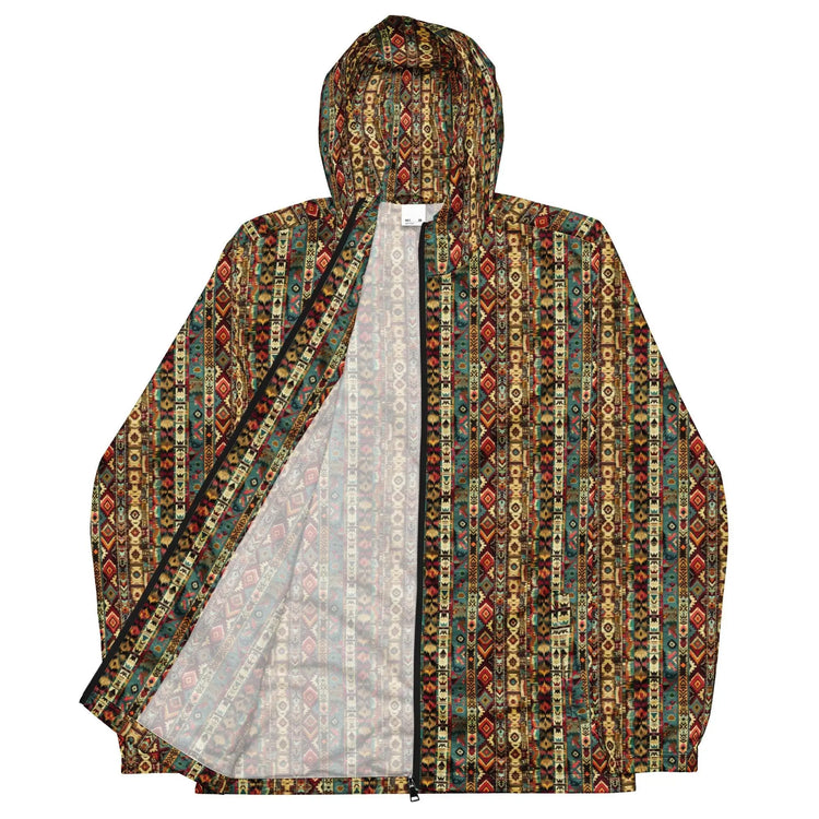 Men’s windbreaker, Radiant native tribal design pattern all weather casual stylish fabric any occassion over long short sleeve shirt jacket