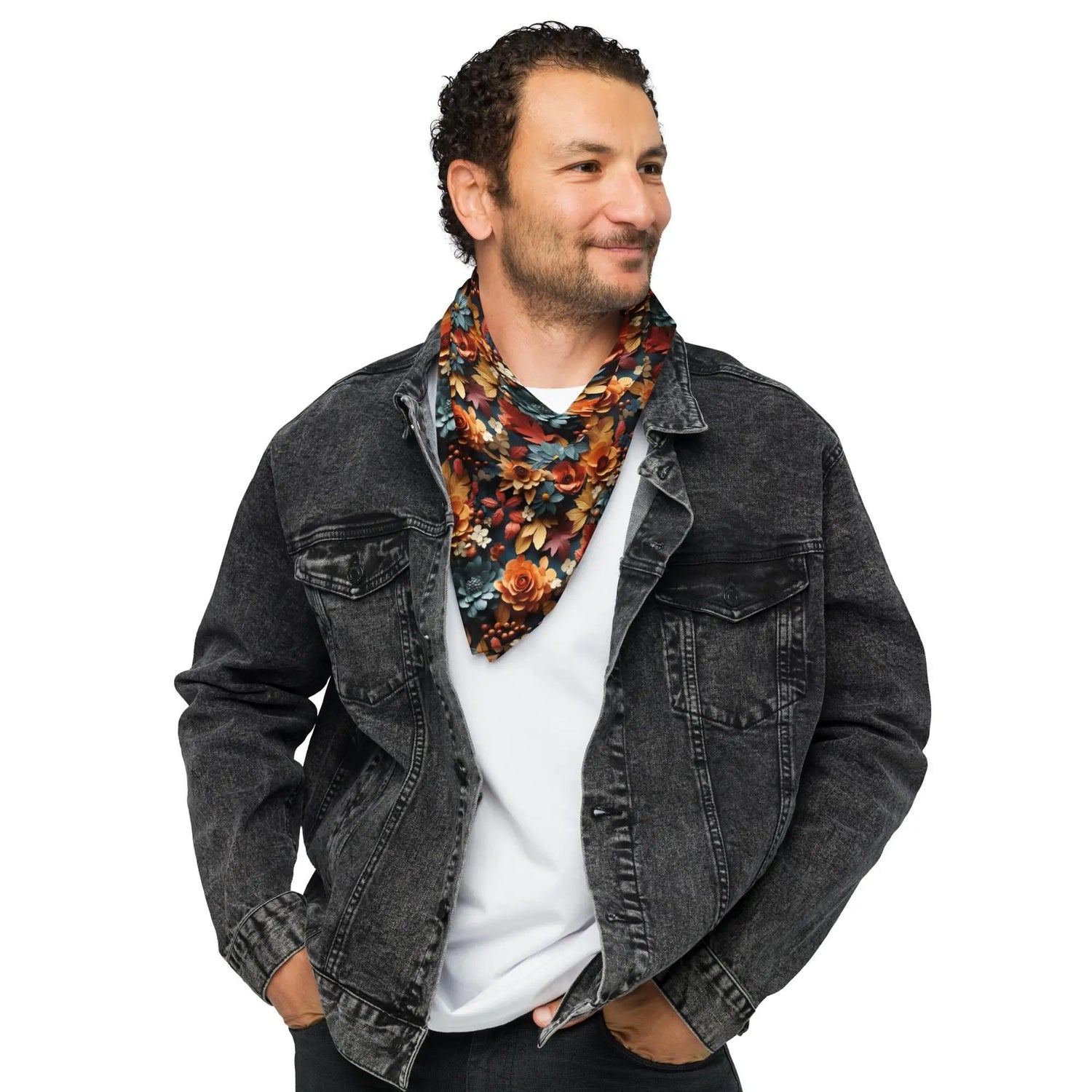 All-over print bandana, Fall floral all over prattern headband necktie armband doggy multi purpose autumn design print scarf