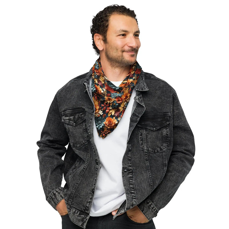 All-over print bandana, Fall floral all over prattern headband necktie armband doggy multi purpose autumn design print scarf