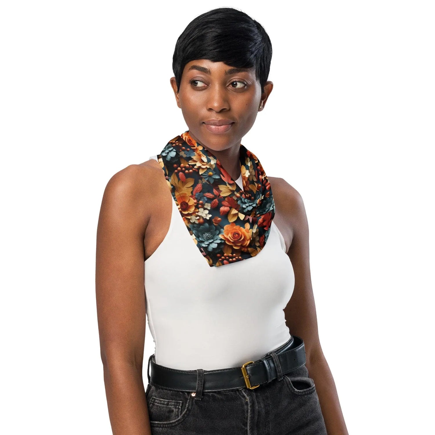 All-over print bandana, Fall floral all over prattern headband necktie armband doggy multi purpose autumn design print scarf