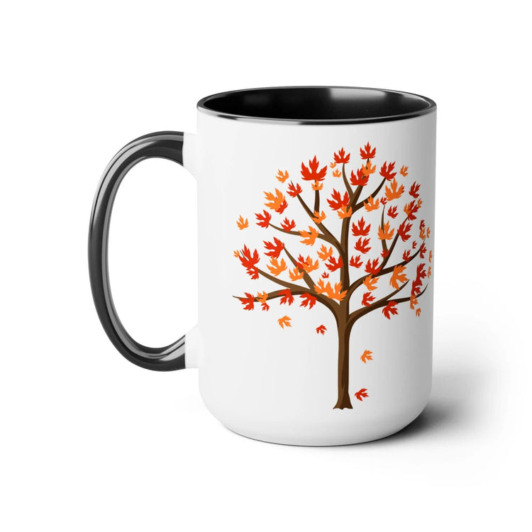 Two-Tone Fall tree coffee mug falling leaves tree design Autumn home kitchen decor beverage cup The Aurora Touch