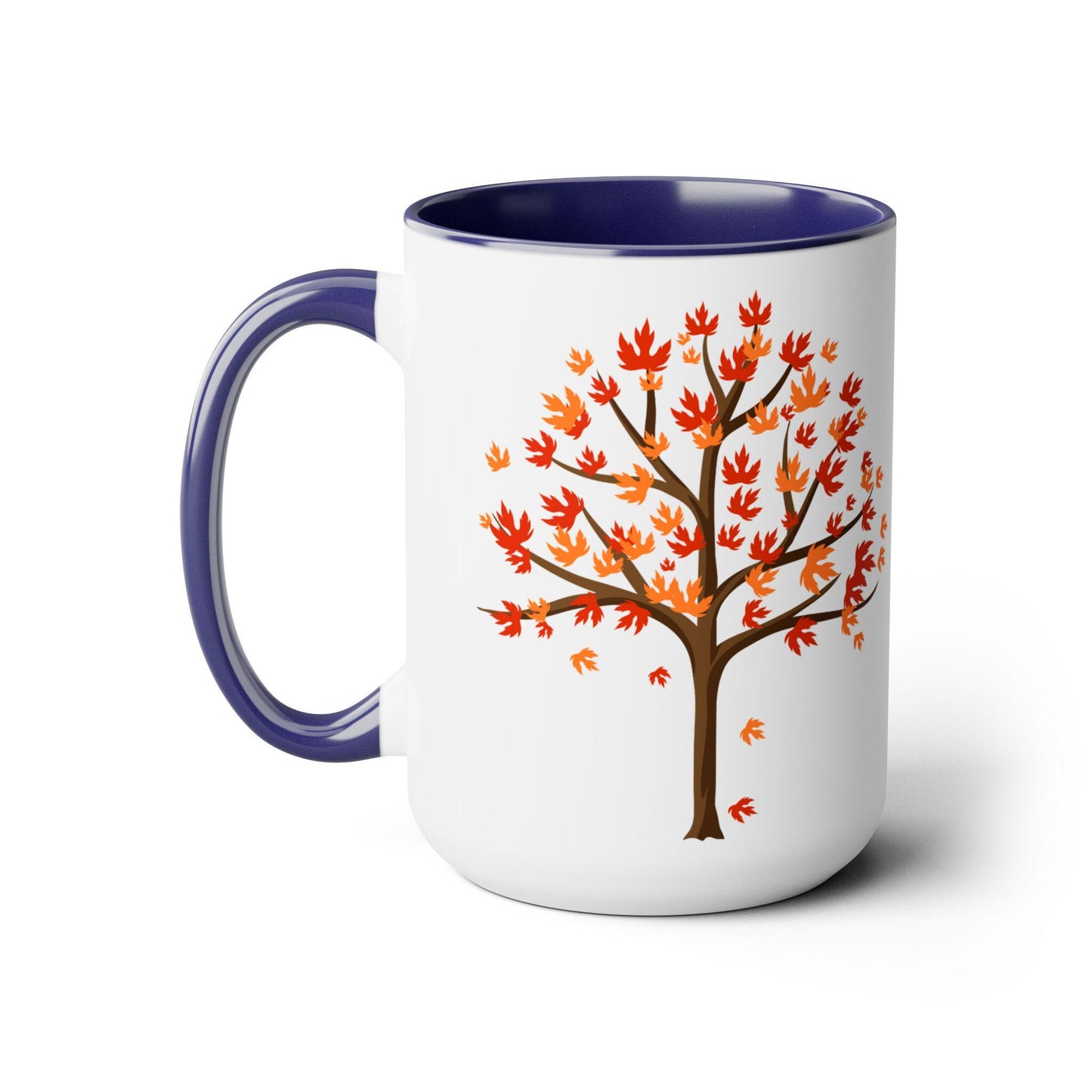 Two-Tone Fall tree coffee mug falling leaves tree design Autumn home kitchen decor beverage cup