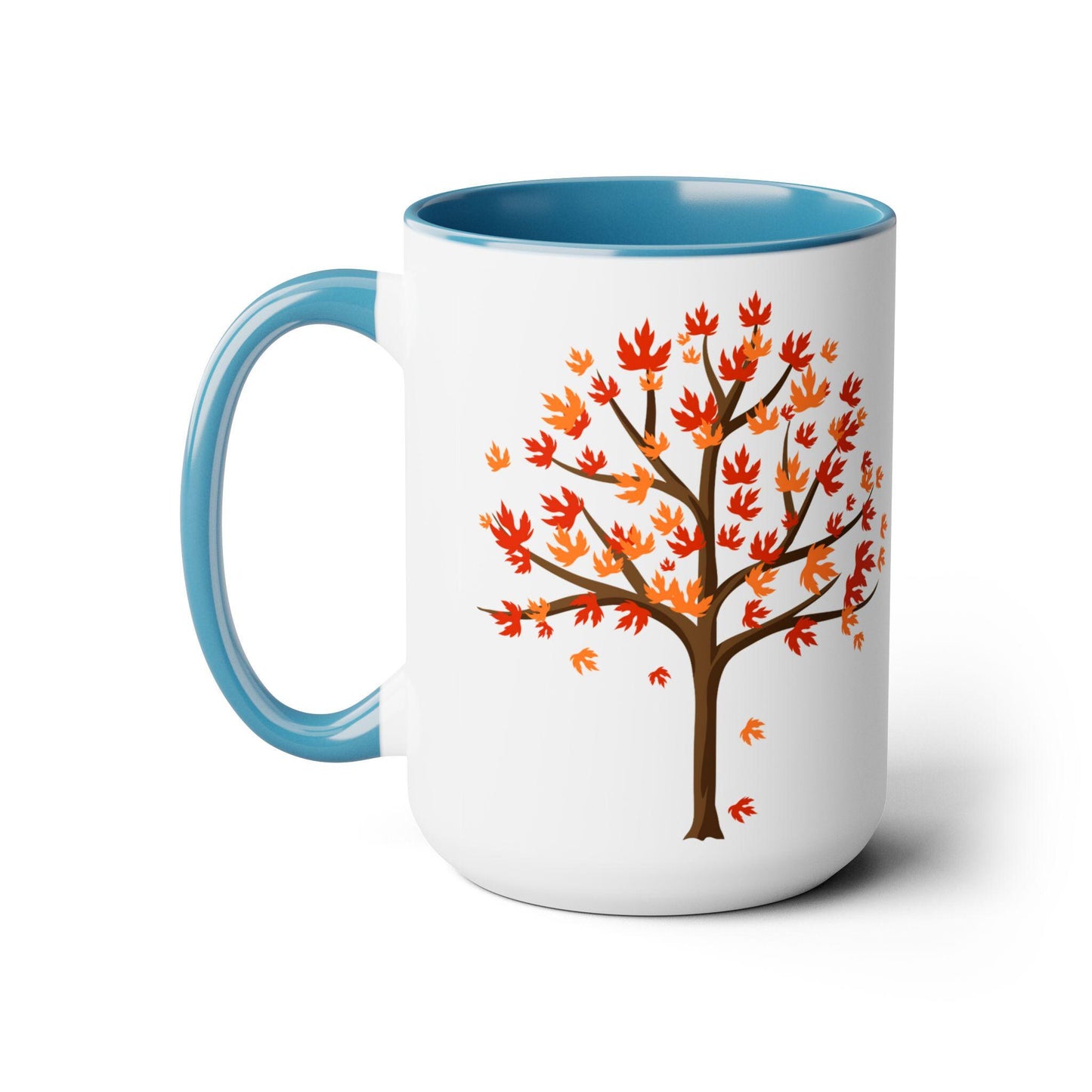 Two-Tone Fall tree coffee mug falling leaves tree design Autumn home kitchen decor beverage cup