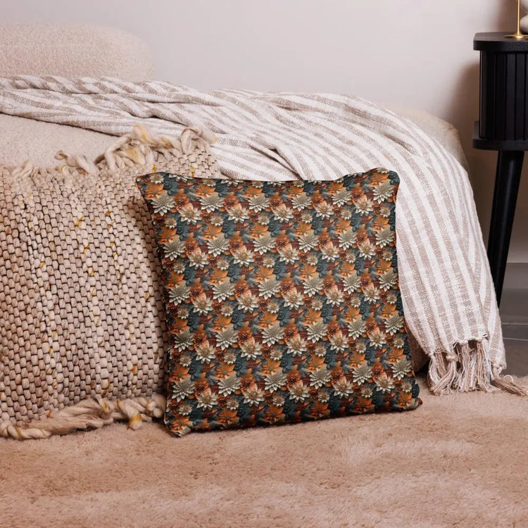 Fall foral pillow all over pattern Autumn design couch bed bench couture stylish warm festive holiday accent cushion The Aurora Touch