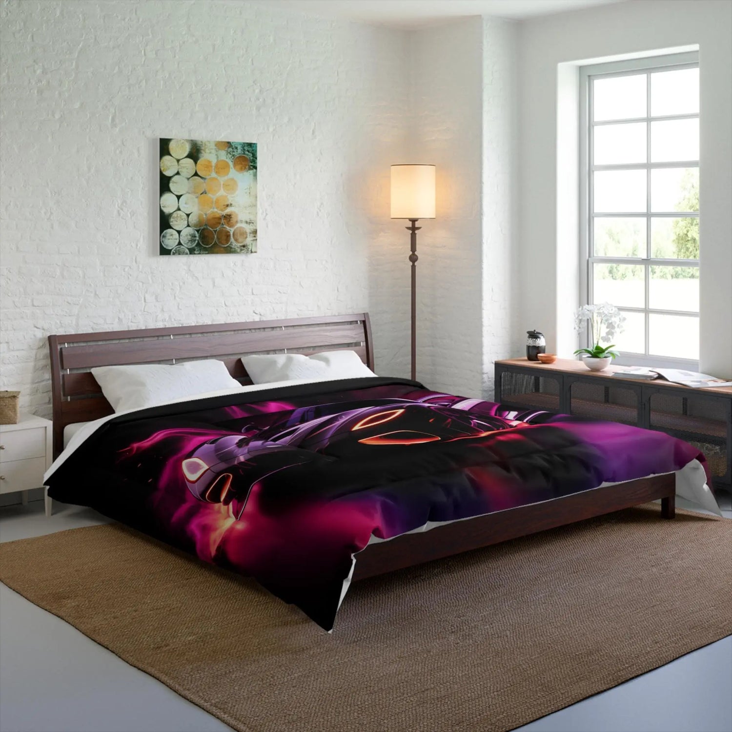 Comforter - Hot Rod Exotic Race Car AI Artwork Designer Quilt, Boy Room Decor Gift, Cozy Warm Modern Day Bedspread, Teen Bedroom Decor,