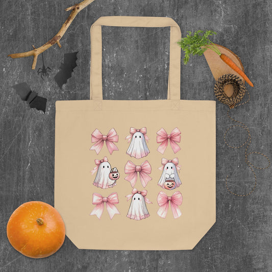 Halloween pink croquet Eco Tote stylish everyday use college accessory carry all bag cute novelty ghost design trick or treat candy pouch