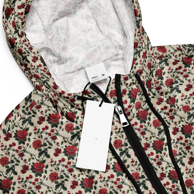 Women’s cropped windbreaker red roses all over print sylish everyday versatile teen adult fashionista clothing all occasion sporty wear