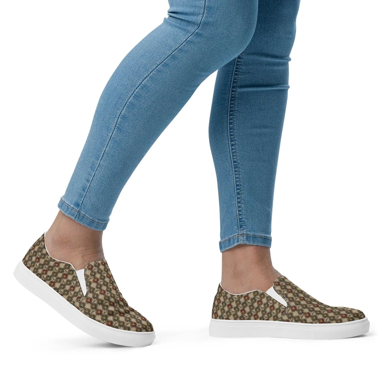 Women’s slip-on canvas shoes all over stylish pattern fabric everyday walking shopping casual great female gift trendy modern tennis shoe