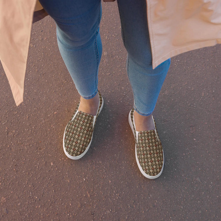 Women’s slip-on canvas shoes all over stylish pattern fabric everyday walking shopping casual great female gift trendy modern tennis shoe