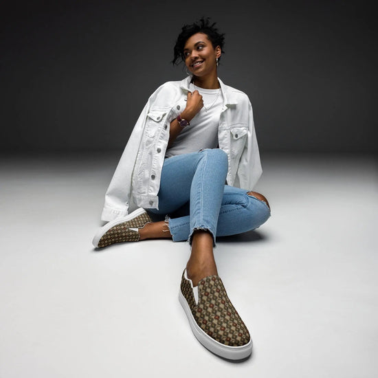 Women’s slip-on canvas shoes all over stylish pattern fabric everyday walking shopping casual great female gift trendy modern tennis shoe