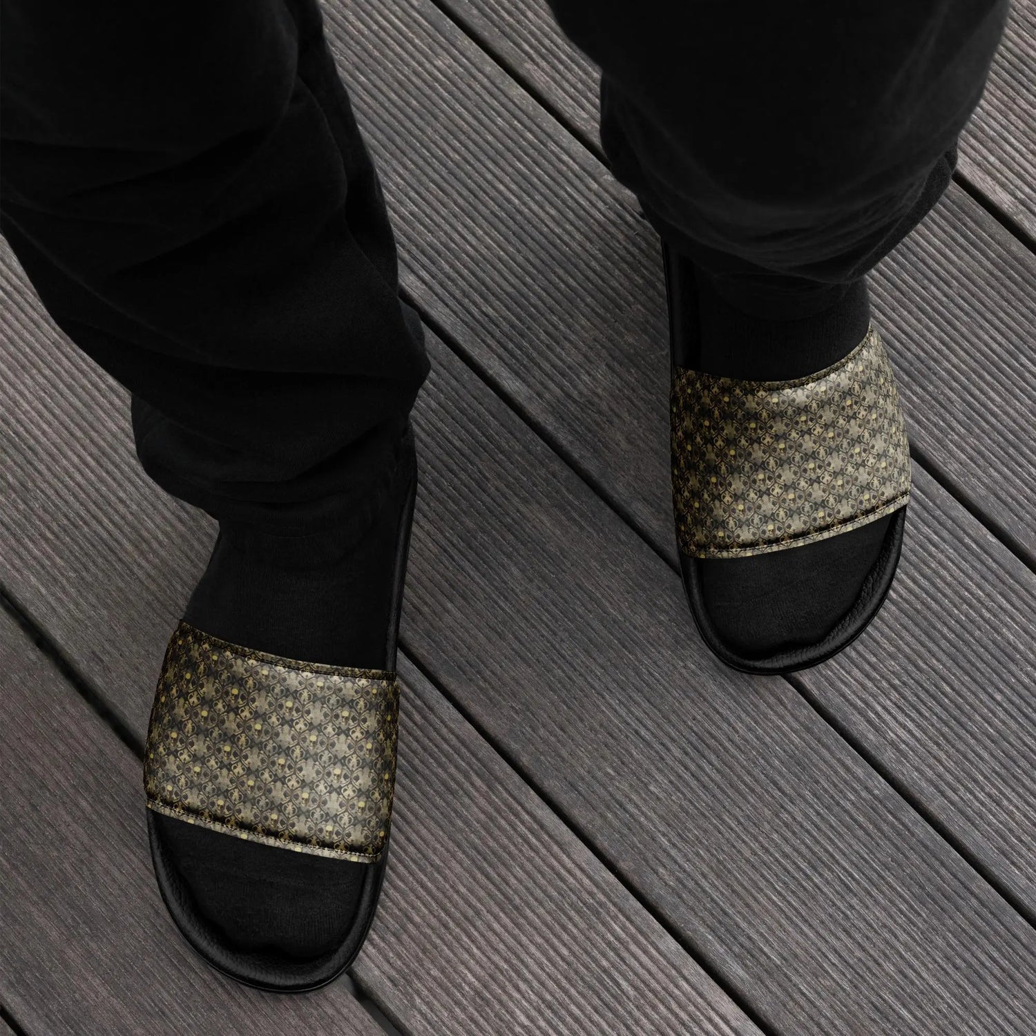 Men’s pattern style slides skeleton all over print design casual home beach shopping walking designer fashion men flat slip on hoes The Aurora Touch