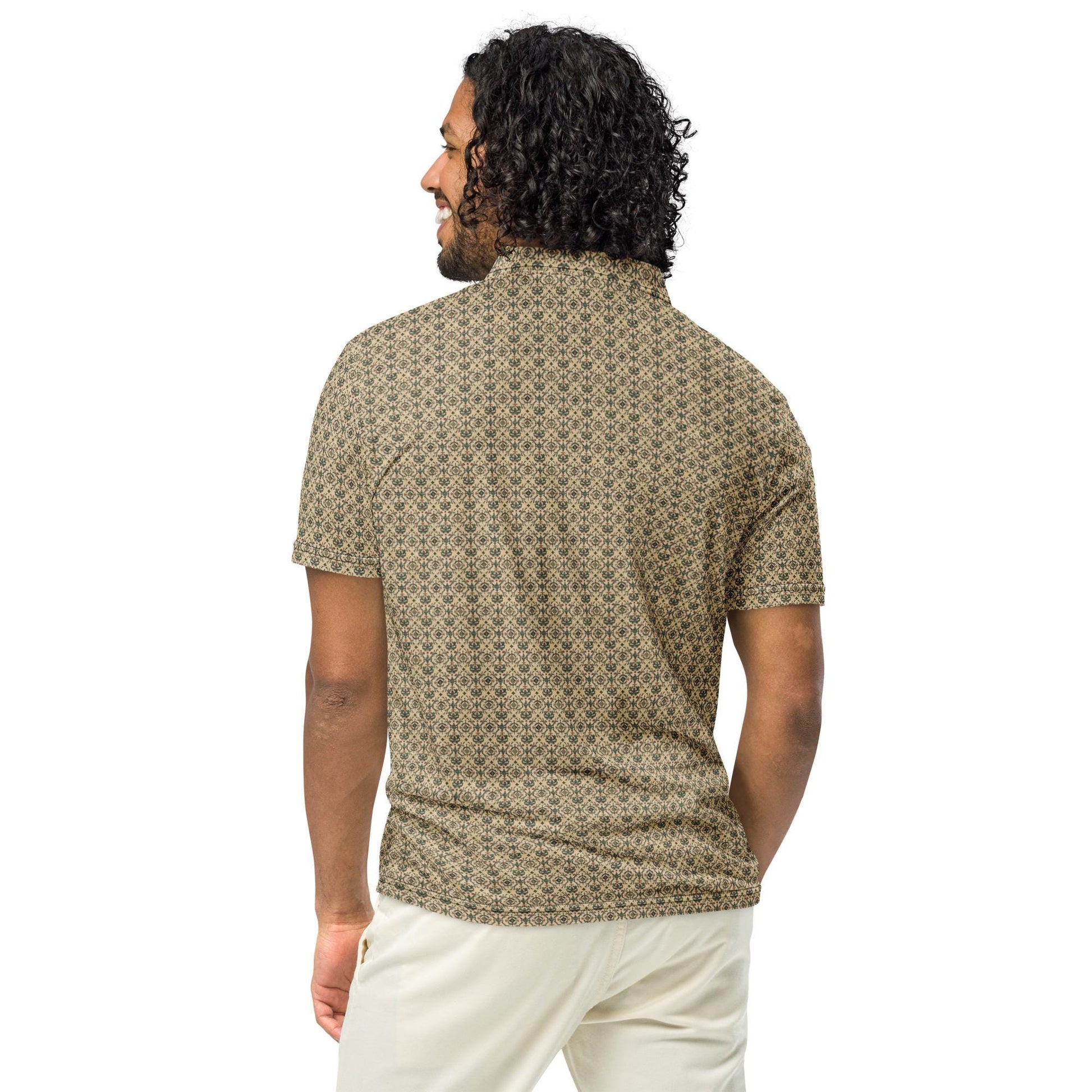 Men’s slim fit pattern print polo stylish dinner lunch meeting casual mixer event jean slacks versatile clothing wear pattern design shirt