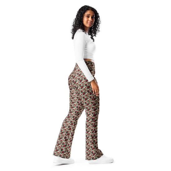 Flared red roses stylish leggings casual high waist butt enhancing flared bottoms versatile walking workout crop pairing strecth pants The Aurora Touch