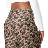 Flared red roses stylish leggings casual high waist butt enhancing flared bottoms versatile walking workout crop pairing strecth pants The Aurora Touch