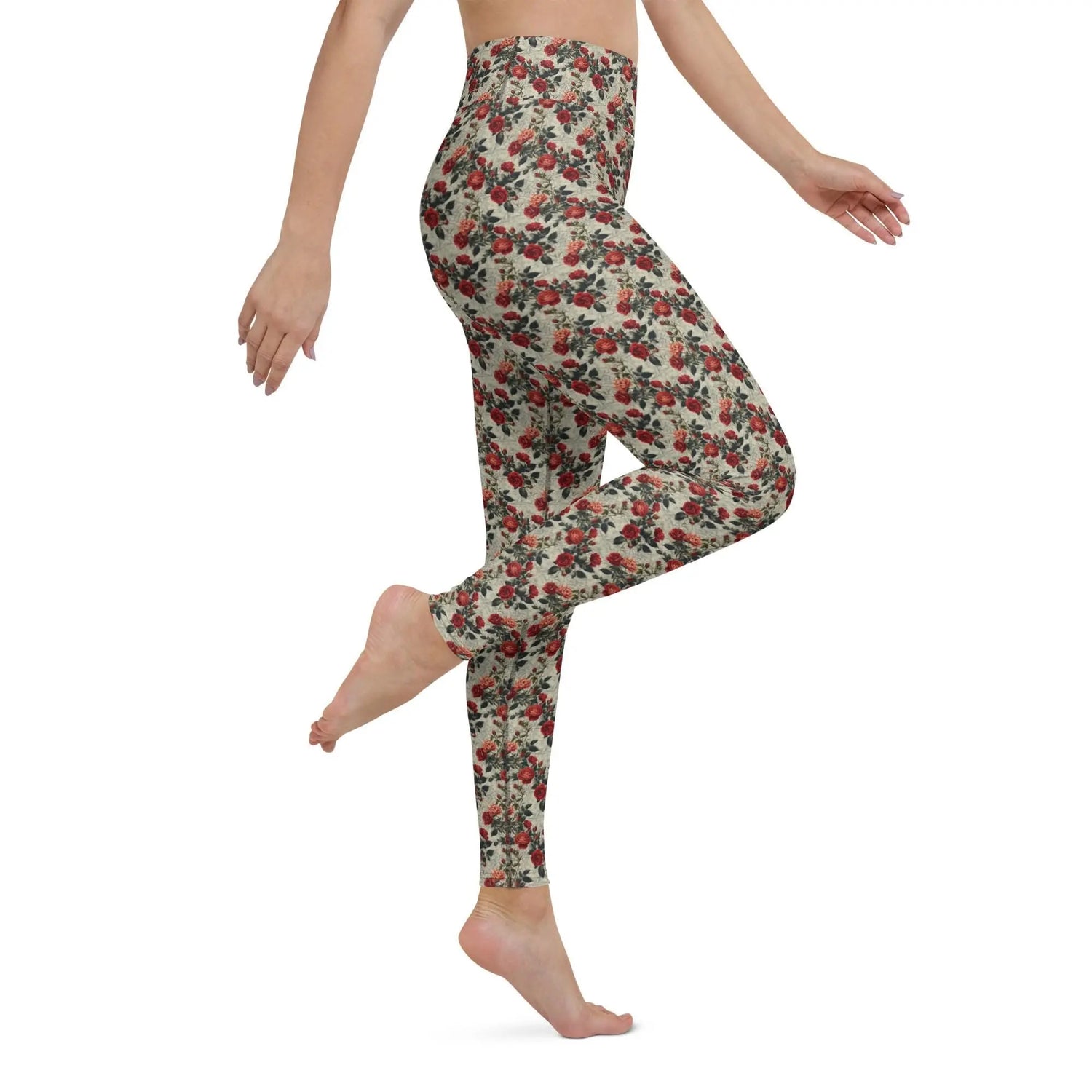 Yoga floral Leggings red roses all over pattern design pilates gym running walking shopping sweater hoodie pairing fashion stretchy pants The Aurora Touch