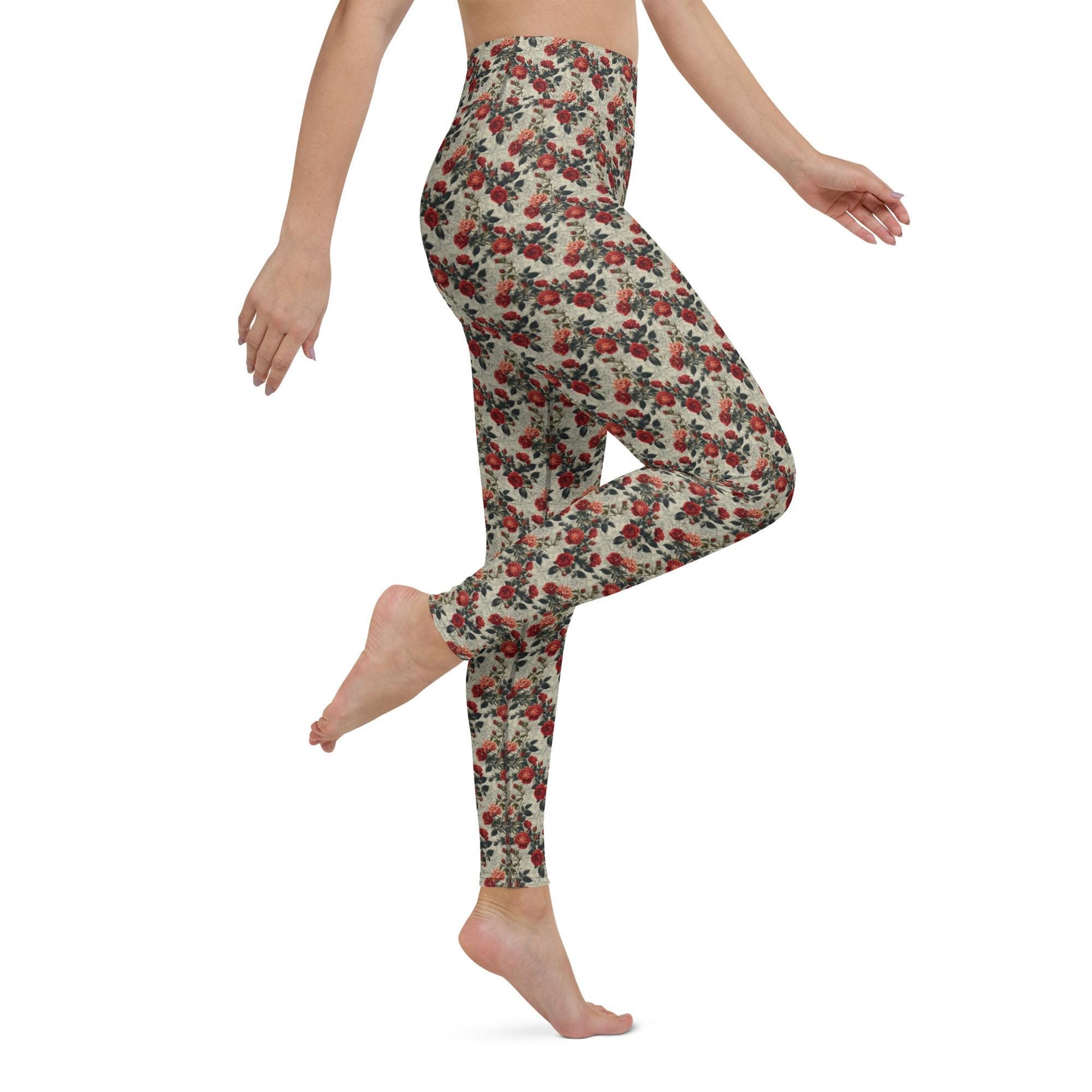 Yoga floral Leggings red roses all over pattern design pilates gym running walking shopping sweater hoodie pairing fashion stretchy pants