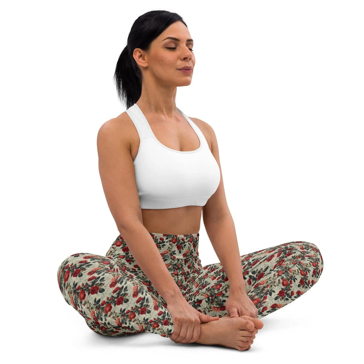Yoga floral Leggings red roses all over pattern design pilates gym running walking shopping sweater hoodie pairing fashion stretchy pants
