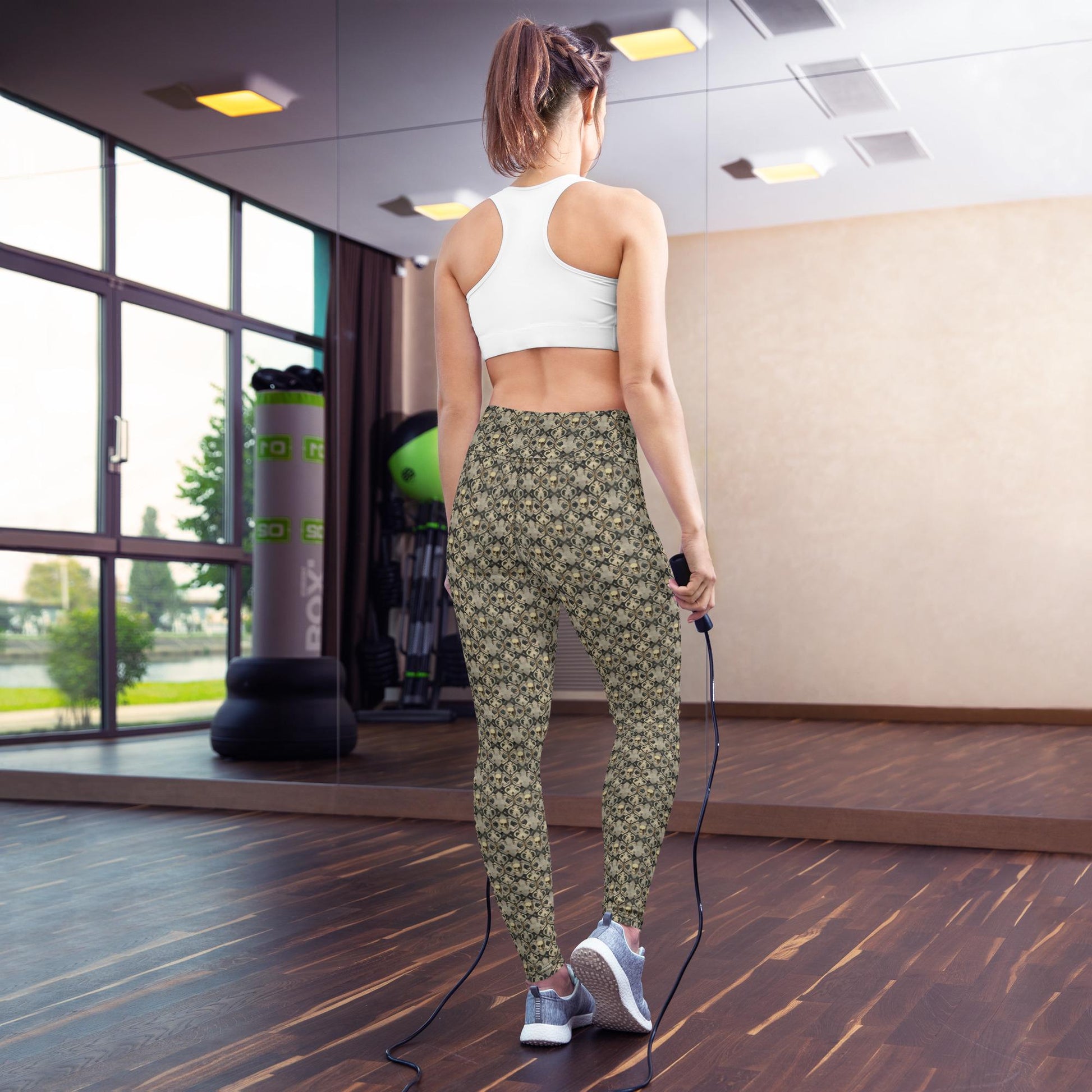 Gothic Yoga Leggings skeleton all over pattern print design soft stretchy fabric workout shopping under sweater all occasion spandex pants