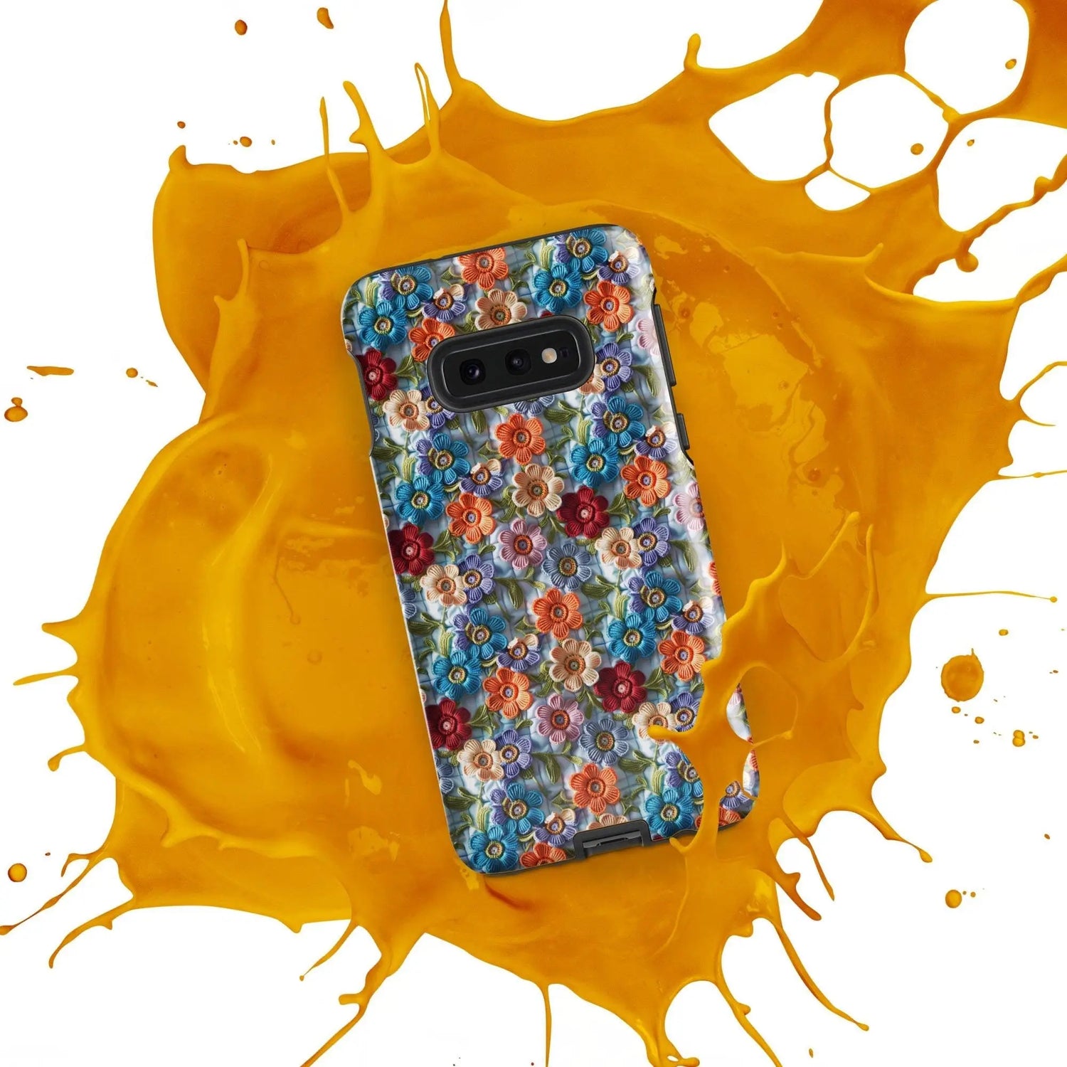 Tough case for Samsung®, Bright colorful floral pattern Android sturdy strong protective phone case great for school work travel