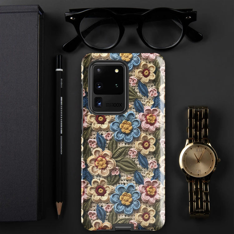 Tough case for Samsung®, floral crotchet AOP pattern design android hard sturdy phone stylish protection cover case for everyday use