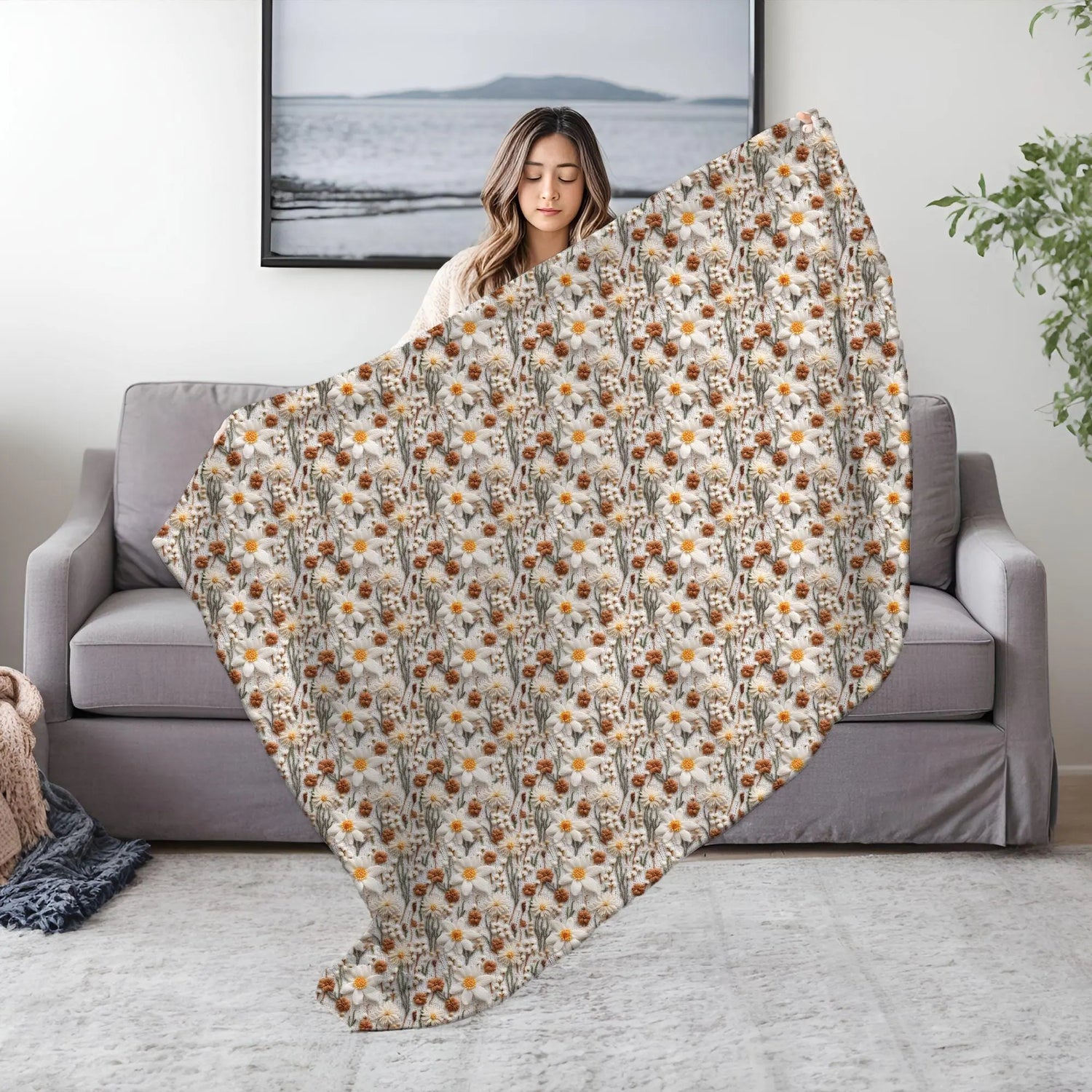 Chic Floral Crochet Throw Blanket - Stylish Fall All-Over 3D crotchet Print for Cozy Living Spaces The Aurora Touch