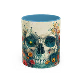 Day of the Dead Skeleton Floral Accent Coffee Mug, Halloween Ceramic Cup, Gothic Sugar Skull Drinkware, Dia de los Muertos Kitchen Decor The Aurora Touch