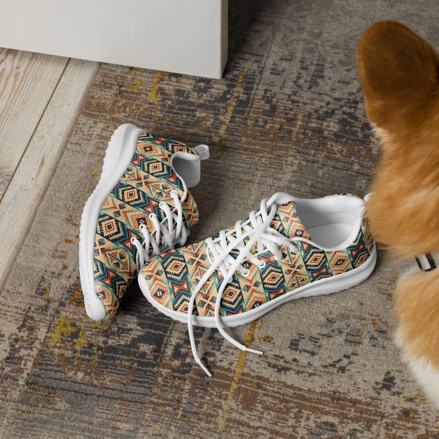Men’s colorful western pattern athletic shoes all over print stylish comfy walking gym casual wear soft fabric shoe