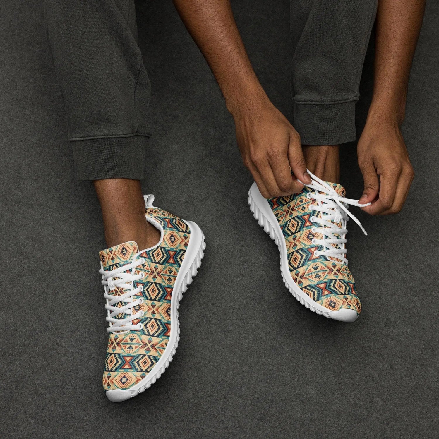 Men’s colorful western pattern athletic shoes all over print stylish comfy walking gym casual wear soft fabric shoe