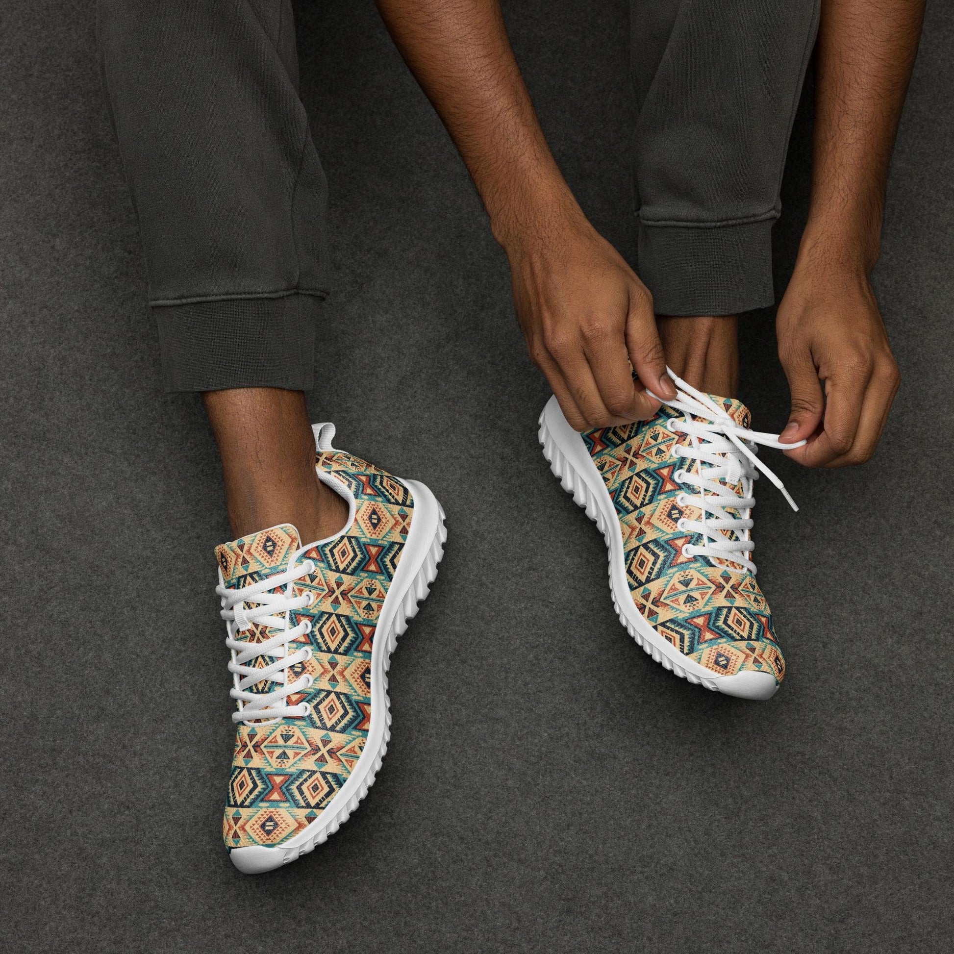 Men’s colorful western pattern athletic shoes all over print stylish comfy walking gym casual wear soft fabric shoe