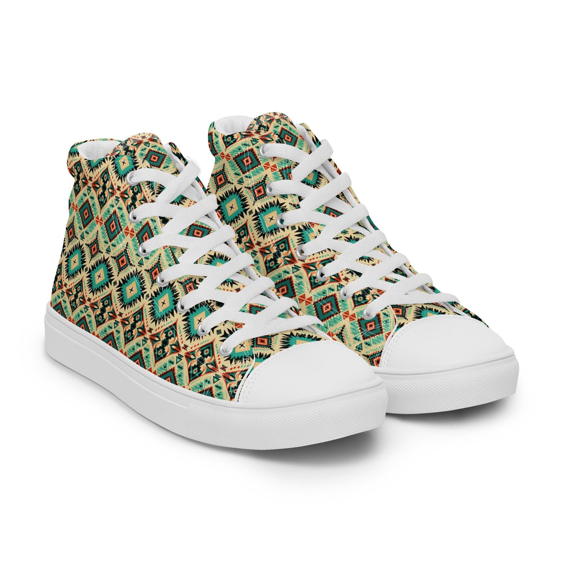 Men’s high top canvas shoes, stylish men&#39;s high top canvas sneakers - western pattern all over design