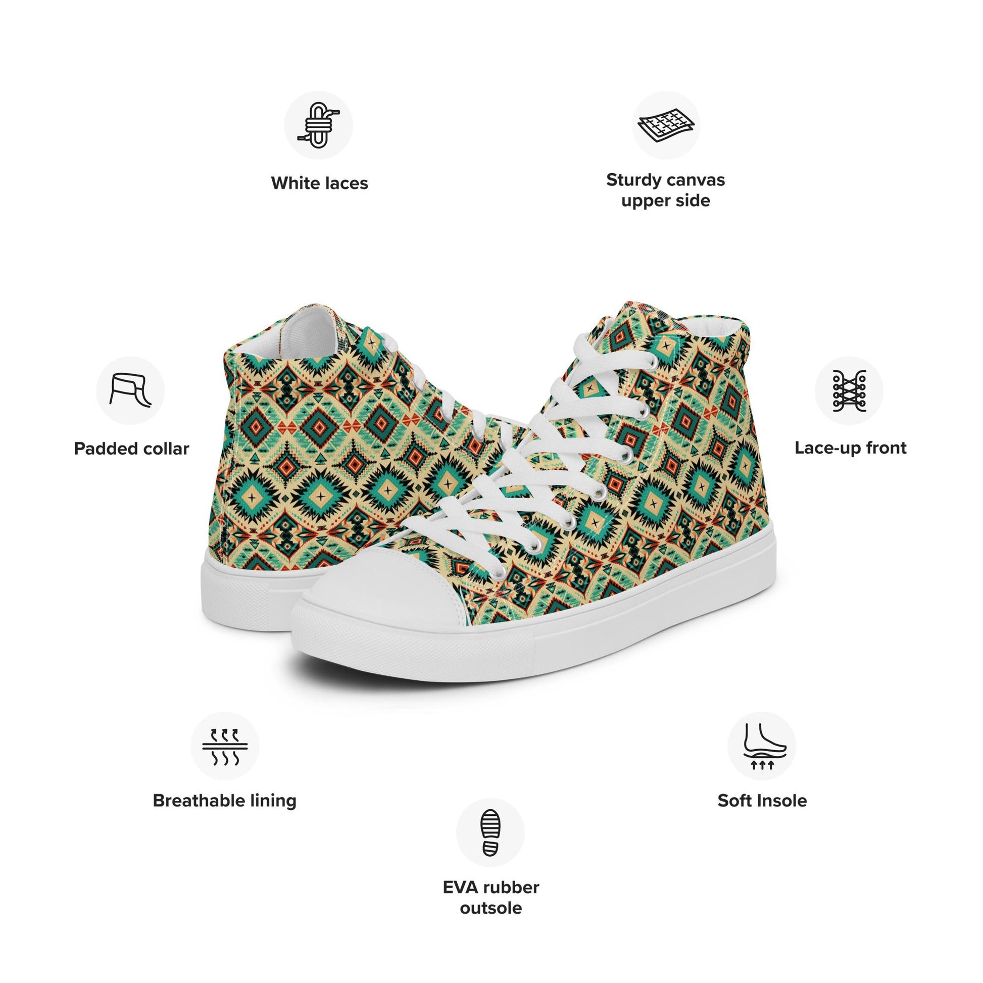 Men’s high top canvas shoes, stylish men&#39;s high top canvas sneakers - western pattern all over design