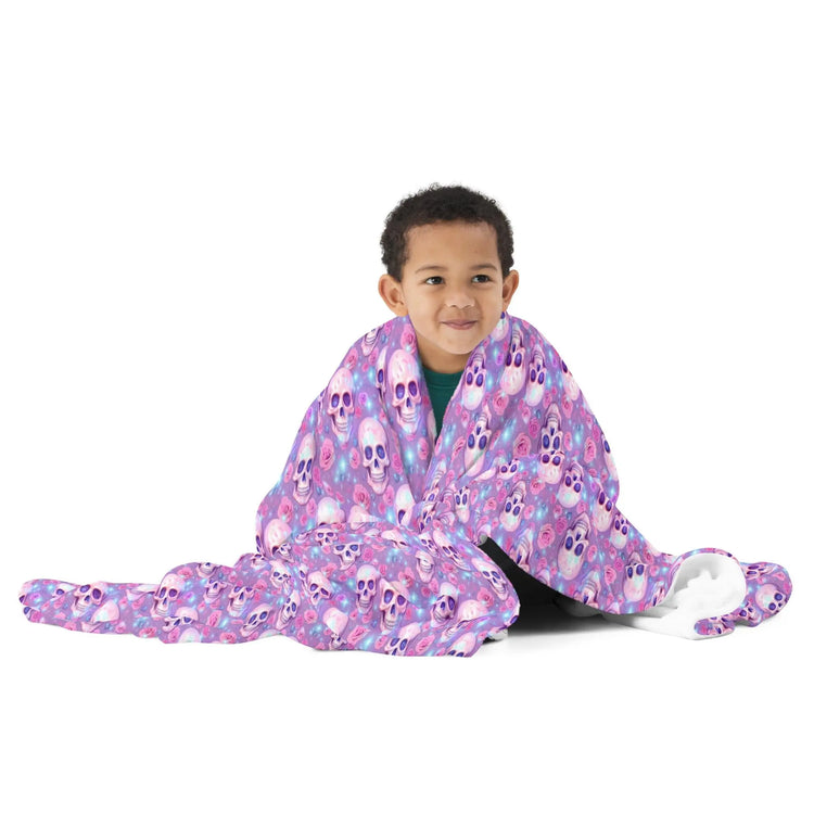 Neon skull design Throw Blanket Halloween Day of the Dead festive soft cozy child adult any room latino heritage month modern day fleece The Aurora Touch