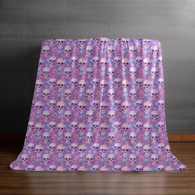 Neon skull design Throw Blanket Halloween Day of the Dead festive soft cozy child adult any room latino heritage month modern day fleece The Aurora Touch