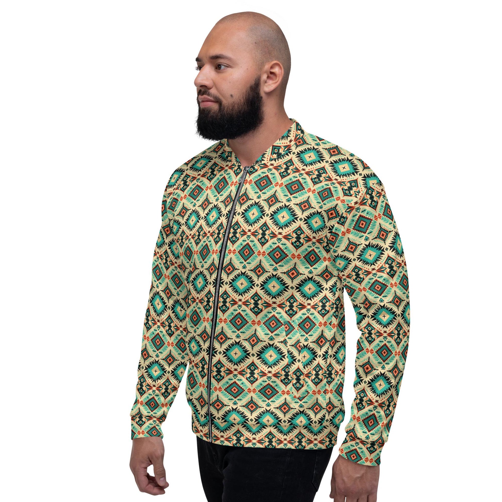 Men&#39;s Vibrant All-Over Print Unisex Bomber Jacket – Stylish, Relaxed Fit with Brushed Fleece Lining