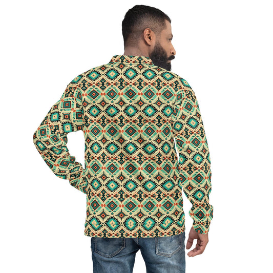 Men's Vibrant All-Over Print Unisex Bomber Jacket – Stylish, Relaxed Fit with Brushed Fleece Lining