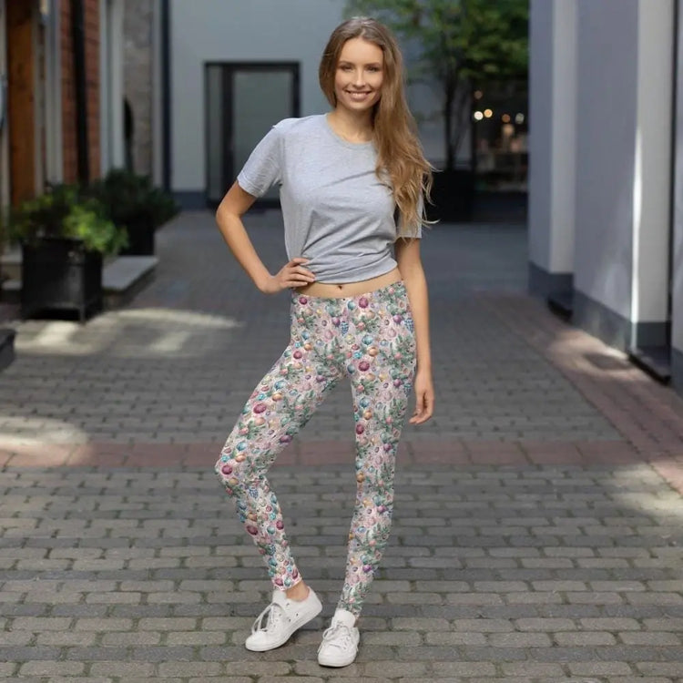 Stylish Microfiber Stretch Leggings – Holiday all over print pattern durable, Comfortable, and UPF 50+ Activewear The Aurora Touch