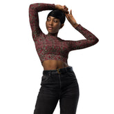 Eco-Friendly Long-Sleeve Crop Top – Recycled Fabric, UPF 50+ Sports, jean casual dinner everyday all over pattern print sexy top The Aurora Touch
