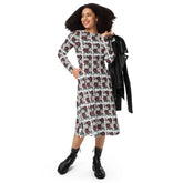 Floral All-Over Print Long Sleeve Midi Dress with Pockets – Feminine Fit & Flared Style The Aurora Touch
