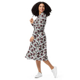 Floral All-Over Print Long Sleeve Midi Dress with Pockets – Feminine Fit & Flared Style The Aurora Touch