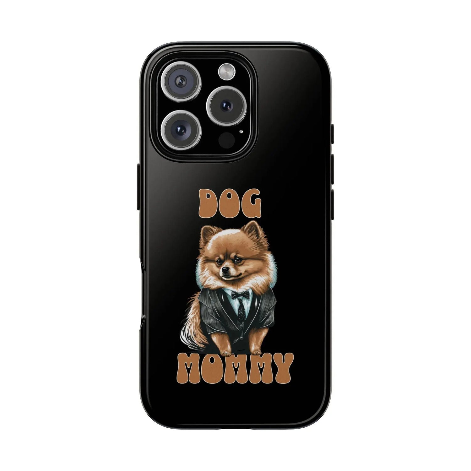 Phone Case, Tough Cases for Dog Mommy, Animal Print Design, Black Cover, Dog Owner Gift. Strong Sturdy iPhone Case with Text