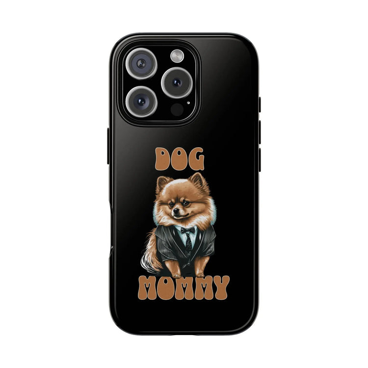 Phone Case, Tough Cases for Dog Mommy, Animal Print Design, Black Cover, Dog Owner Gift. Strong Sturdy iPhone Case with Text
